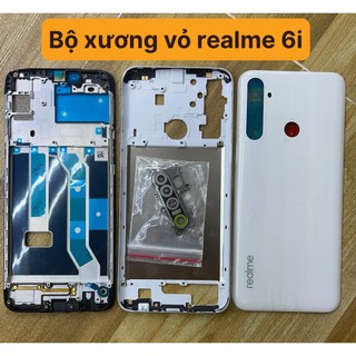 Bộ xương sườn+vỏ+khay sim+kính camera+phím bấm điện thoại realme 6i-ráp máy chuẩn
