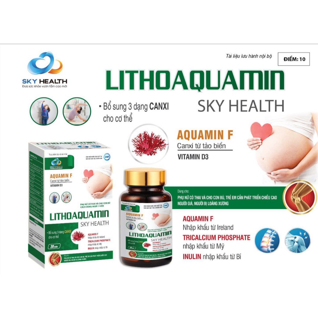 Viên uống Canxi Hữu cơ LITHOAQUAMIN SKY HEALTH cho bà bầu bổ sung canxi và vitamin D3 nhập khẩu Thụy Sĩ - Lọ 30 viên VỎ