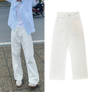 Quần Jean Trắng Ống Rộng Nam Nữ, Quần Cạp Cao Tôn Dáng Phong Cách Hàn Quốc, V1