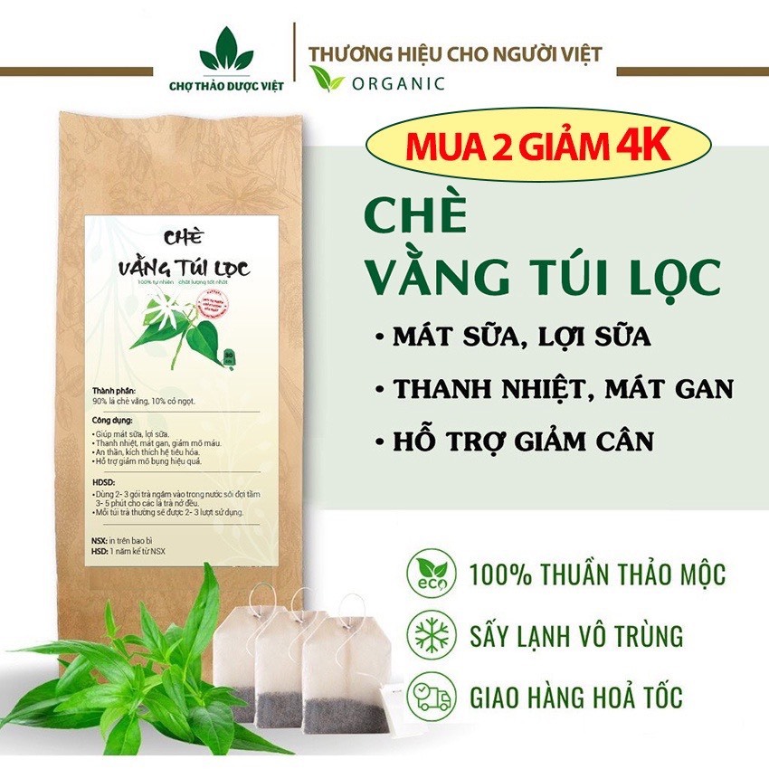 Trà Vằng túi lọc 90g (60 túi x3g) Giúp thanh nhiệt, lợi sữa, tăng tiết sữa, Tốt cho tiêu hóa, tốt ch