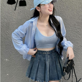 Set 3 món áo sơ mi kèm bra cv jean xếp li