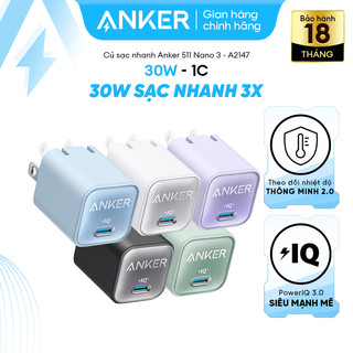 Củ Sạc Nhanh ANKER 511 Nano 3 30W - 1 cổng USB-C - A2147 thích hợp cho iPhone