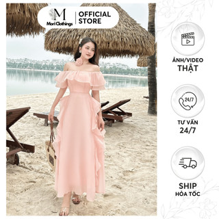 Váy Maxi Trễ Vai Kèm Hoa Cổ Phong Cách Tiểu Thư Thiết Kế Thời Trang Nữ | MORI CLOTHINGS