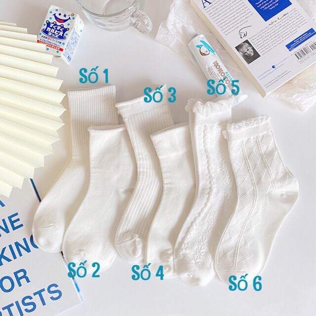 [ SẴN ] Set Tất Trắng Cổ Cao Nữ Vớ Cao Cổ Tiêu Thư LOLITA Tất Vớ Nữ Cổ Bèo Nhún ULZZANG HN STYLE HÀN