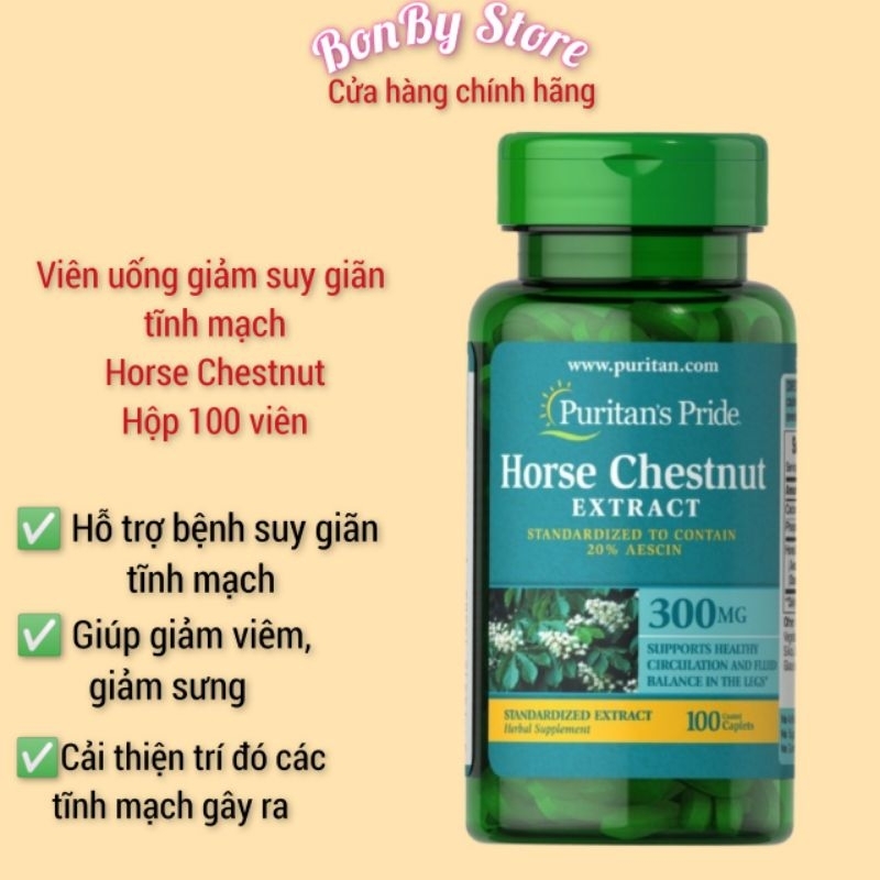 Viên uông hỗ trợ suy giãn tĩnh mạch Horse Chestnut 300m 100 viên Puritan Pride