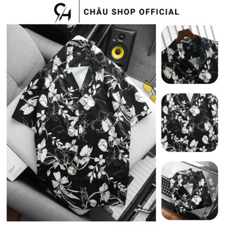 Áo Sơ Mi Nam, Áo Sơ Mi Lụa Smith CHÂU SHOP OFFICIAL Thoáng Khi Mát Mẻ Chống Nhăn Hoạ Tiết Đen Trắng Cá Tính Thời Trang