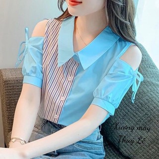 Aó sơ mi hở vai ,áo sơ mi lụa công sở cộc tay cổ đức nhiều màu kiểu dáng HÀN QUỐC vải mềm, min.16:12/-strong/-heart:>:o: