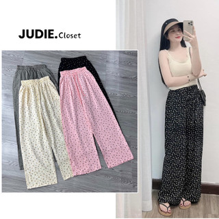 Quần Suông Nữ Chất Đũi Lạnh Hoa Nhí,Quần Ống Rộng Cạp Chun Lưng Cao Ảnh Thật JUDIE.Closet