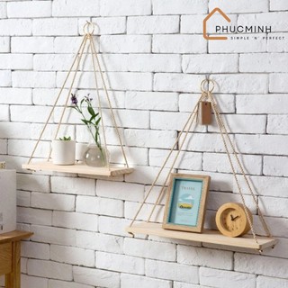 Kệ gỗ treo tường bằng gỗ tự nhiên kèm dây treo xinh xắn
