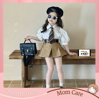 TT433 (kèm dây lưng) Set áo sơ mi trắng kèm chân váy xếp ly cho bé gái