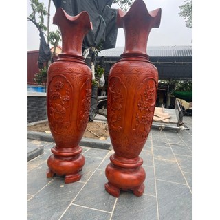 Lục bình gỗ xà cừ đỏ nguyên khối 100% cao 1m6 đục cây cảnh