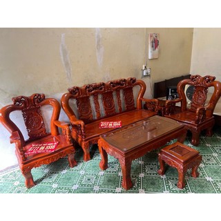 Bộ bàn ghế phòng khách minh quốc đào gỗ xà cừ tay 12