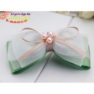 Kẹp nơ voan trắng xanh bơ (có thể gắn búi lưới) K112
