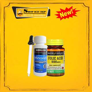 Combo Minoxidil 5% Lỏng + Folic 800mcg Hỗ Trợ Râu Tóc Mọc Nhanh