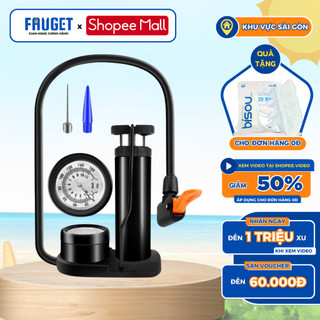 Bơm Hơi Đạp Chân Mini FAUGET Đút Cốp Xe, Lực Bơm 90PIS Có Đồng Hồ Đo Áp Suất Chuyên Dụng Cho Ô Tô, Xe Máy, Xe Đạp
