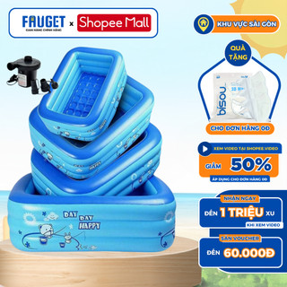 Bể Bơi Cho Bé FAUGET, Hồ Bơi Phao Bơm Hơi 3 Tầng Nhiều Kích Thước Đáy 2 Lớp Chống Trượt Van Xả Nước Tiện Dụng