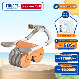 Con Lăn Tập Bụng FAUGET Trợ Lực  2 Bánh Đàn Hồi Thế Hệ Mới Thiết Kế Mút Đệm Kê Tay, Chất Liệu Thép Chắc Chắn Kèm Đồng Hồ