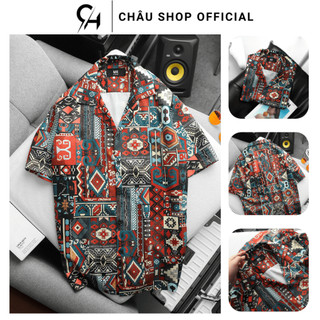 Áo Sơ Mi Nam, Áo Sơ Mi Đũi Rica CHÂU SHOP OFFICIAL Hoạ Tiết Trẻ Trung Năng Động Vải Mát Chống Nhăn Phù Hợp Đi Biển