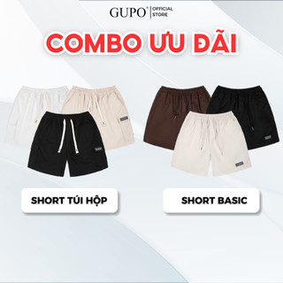 Combo 2 Quần Short Kaki Túi Hộp Và Quần Đùi Nam Nữ Basic GUPO Local Brand Lưng Thun Co Giãn