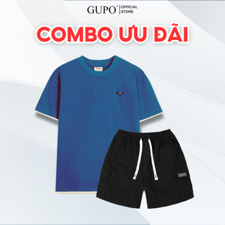 Combo Áo Phông Nam Cộc Tay Cotton GUPO Local Brand Quần Short Túi Hộp Kaki Unisex Lưng Chun Trên Gối