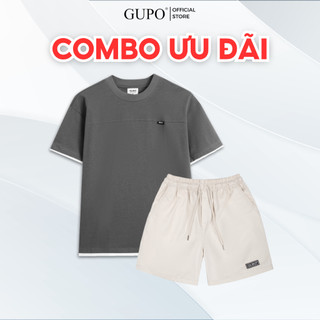 Combo Áo thun nam Cotton Tay Ngắn Cổ Tròn GUPO Local Brand Và Quần Short Kaki Basic Unisex Trên Gối