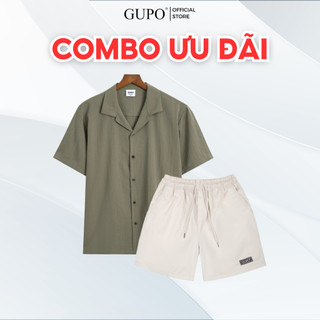 Combo Áo Sơ Mi Nam Cộc Tay Vải Linen GUPO Local Brand Và Quần Short Kaki Unisex Basic