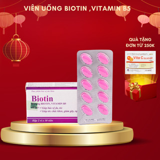 Viên uống bổ sung Biotin, Vitamin B5 giúp tóc chắc khỏe, giảm gãy rụng tóc - Hộp 20 viên
