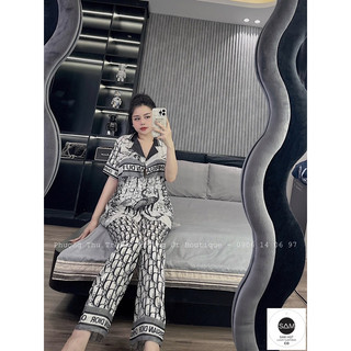 Bộ ngủ mặc nhà pijama hạc dior lụa xước Sam