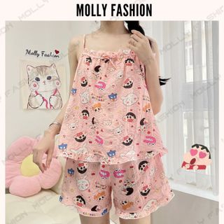 Set pijama 2 dây NENE xinh xắn thoáng mát Freesize dưới 55kg ❤️ Bộ ngủ nữ dễ thương Molly Fashion