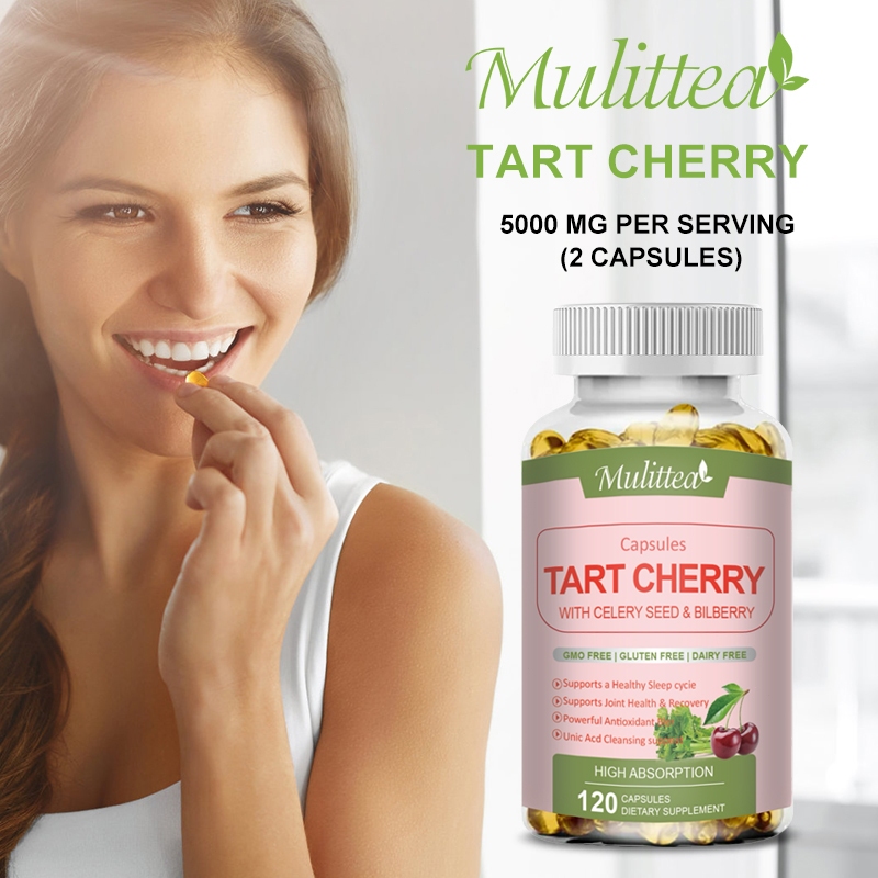 Mulittea Tart Cherry Uric Acid Clean Organic Caraway Seed Chiết xuất Bilberry Hỗ trợ chung Cơ bắp Sức khỏe Ngủ