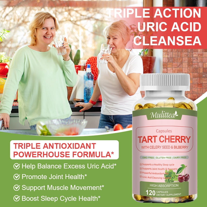 Mulittea Tart Cherry Uric Acid Clean Organic Caraway Seed Chiết xuất Bilberry Hỗ trợ chung Cơ bắp Sức khỏe Ngủ