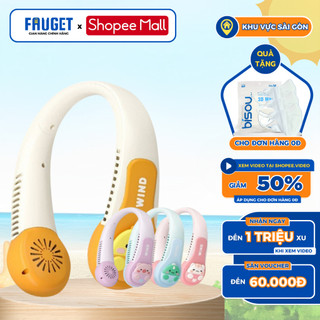 Quạt Đeo Cổ FAUGET Wind 3D Mini Không Cánh Sạc Pin Tích Điện 3 Cấp Độ Gió In Hình Động Vật Đáng Yêu, Bảo Hành 12 Tháng
