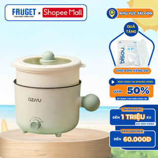 Nồi Lẩu Điện Mini FAUGET Ca Nấu Mì 2 Tầng Công Suất 600W Chống Dính 2 Nấc Nhiệt Tặng Kèm Giá Hấp Nhựa Bảo Hành 12 Tháng