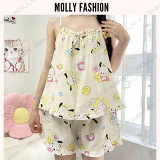 Set đồ ngủ hai dây ỐP LA chất đũi mềm thoáng mát bốn mùa nhiều họa tiết Freesize dưới 55kg Molly Fashion
