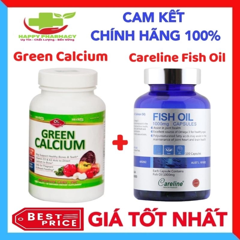 [Chính Hãng] Canxi hữu cơ Green Calcium và Dha dầu cá hồi Careline Fish Oil