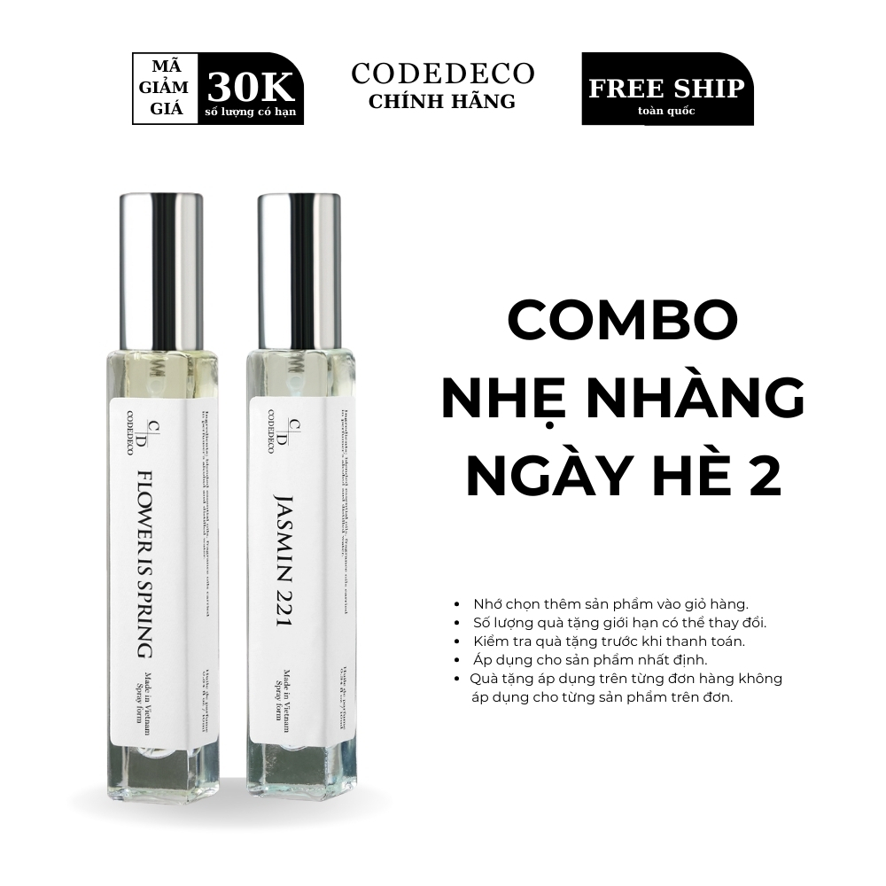 [COMBO NHẸ NHÀNG NGÀY HÈ 2] Tinh dầu thơm CODEDECO Flower Is Spring + CODEDECO Jasmin 221 10ml dạng xịt