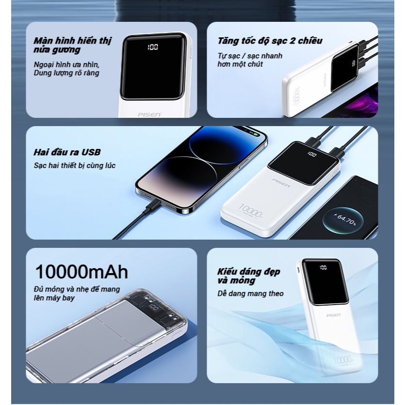 [Hỏa tốc] Sạc Dự Phòng PISEN Semi Mirror 10K 20K 30K - Pisen Việt Nam chuẩn CCC | BigBuy360 - bigbuy360.vn