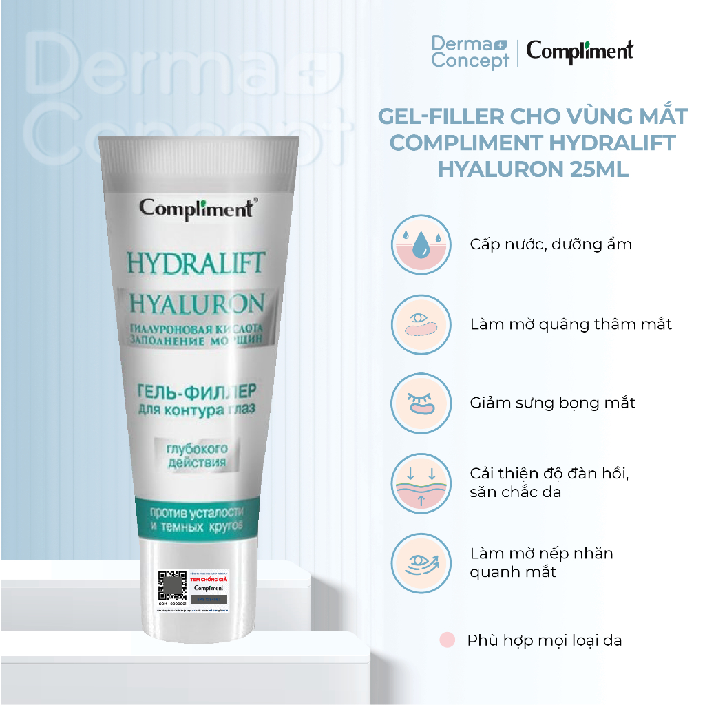 Gel-filler cho vùng mắt Compliment Hydralift Hyaluron làm căng da, giảm thâm, nhăn, bọng mắt 25ml