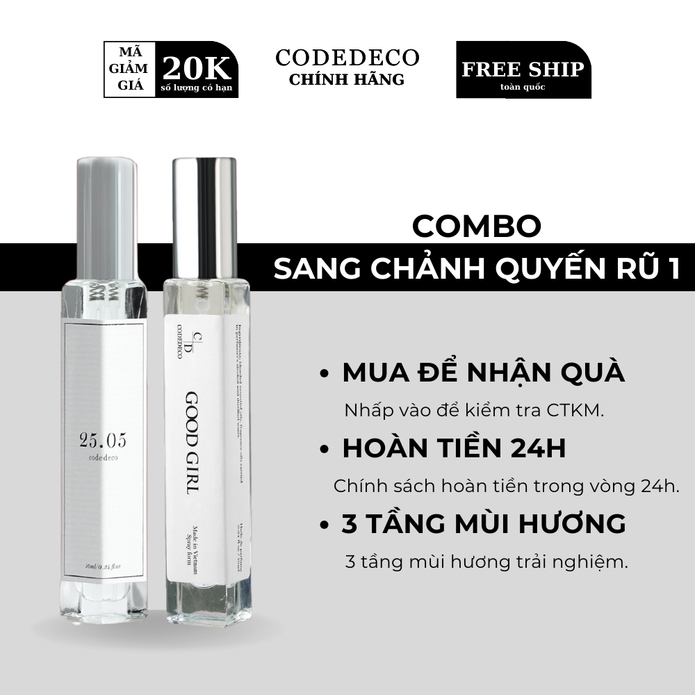 [COMBO SANG CHẢNH QUYẾN RŨ 1] Tinh dầu thơm CODEDECO Good Girl + CODEDECO 25.05 10ml dạng xịt