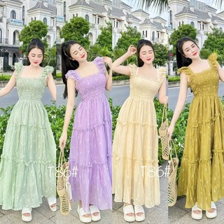 Đầm 2 dây cánh tiên nhún tầng in hoa nhí xinh xắn