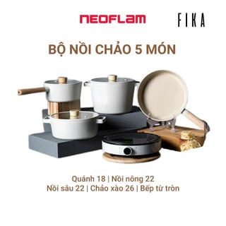 [Hàng chính hãng] Bộ nồi chảo Neoflam Fika Korea 5 món: quánh 18, nồi nông & sâu 22, chảo 26, bếp từ