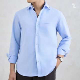 Áo sơ mi cổ đức tay dài nam SSSTUTTER sơmi oxford thêu thoáng mát form regular COTTON TWILL SHIRT