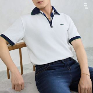 Áo polo cổ zip tay ngắn nam SSSTUTTER áo phối viền cotton thoáng mát thêu logo BEAU POLO