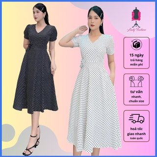 D086 Đầm xòe chấm bi phối hoa dễ thương - Khánh Linh Style- Ladyfashion