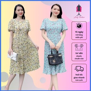 Đầm hoa phối dập ly tay lồng đèn - dam 0019