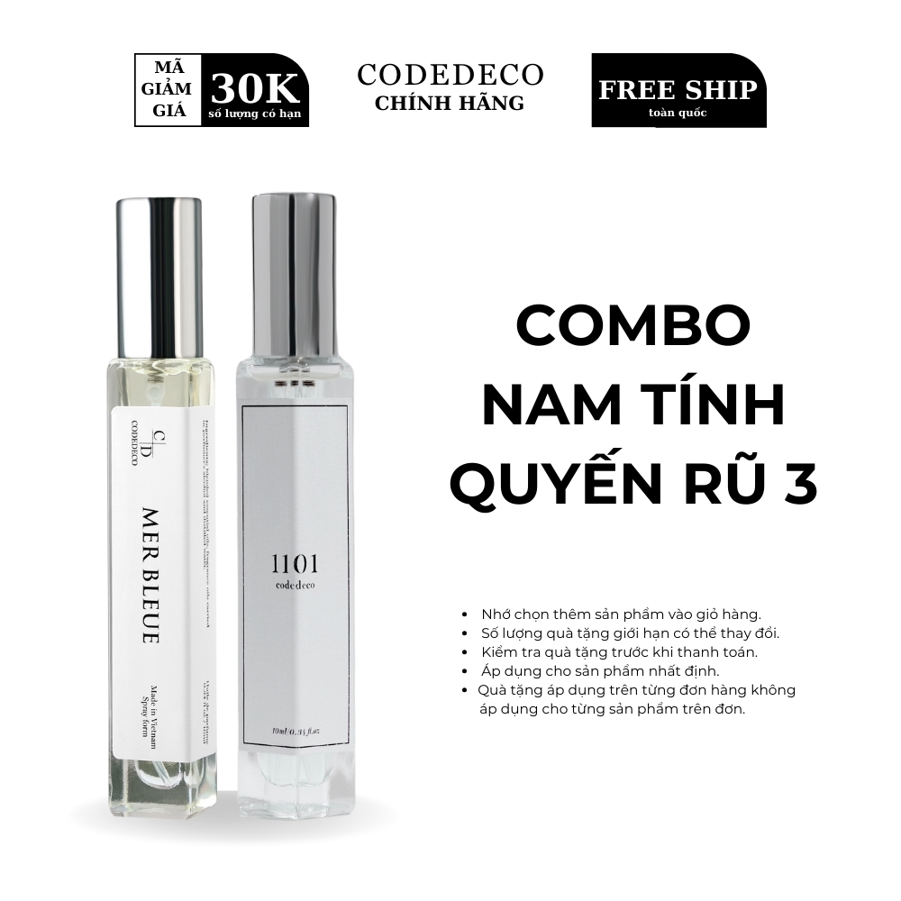 [COMBO NAM TÍNH QUYẾN RŨ 3] Tinh dầu thơm CODEDECO Mer Bleue + CODEDECO 1101 10ml dạng xịt