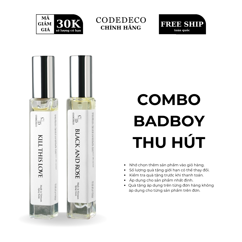 [COMBO BADBOY THU HÚT] Tinh dầu thơm CODEDECO Black And Rose + CODEDECO Kill This Love 10ml dạng xịt