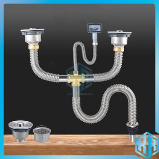 Bộ xiphong inox chậu rửa bát 110mm chống chuột cho chậu rửa bát 2 hố, chậu rửa bát đôi cao cấp với khớp nối bằng đồng