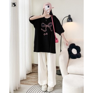 Áo thun nữ Twentyfive ngắn tay dáng rộng, in hình nơ, chữ DARLING 5840