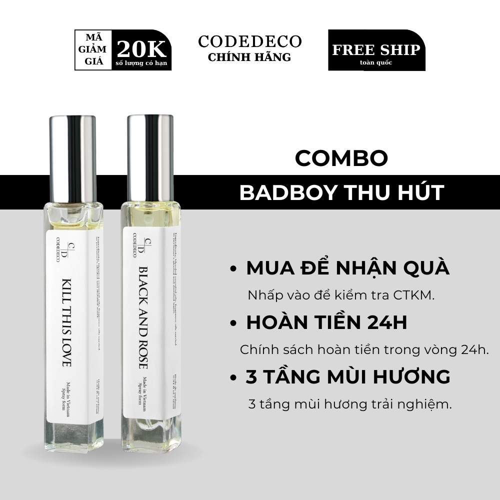 [COMBO BADBOY THU HÚT] Tinh dầu thơm CODEDECO Black And Rose + CODEDECO Kill This Love 10ml dạng xịt